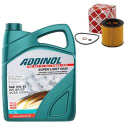 Motoröl Set 5W-40 Addinol 5 Liter + Ölfilter 36628 für BMW 5er X1 X3 4er 3er F10
