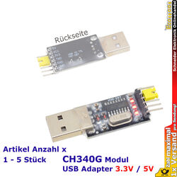 1 - 5 x CH340 Adapter USB Seriell IC TTL Schnittstelle UART Serial ähnl. FTDI