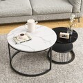 2er/Set Couchtisch Marmor Optik Rund Beistelltisch Satztisch Wohnzimmertisch -
