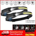 2 PCS Stirnlampe COB+LED Kopflampe USB Wiederaufladbar Bewegungssensor 5-Modi