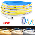 12V 5V Premium COB LED Streifen Strip Kaltweiß Warmweiß keine Lichtpunkte 1-5m