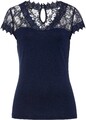 Shirt mit Spitze Gr. 44/46 Dunkelblau Damenshirt Top Bluse Tunika Oberteil Neu