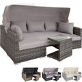 16-tlg. Alu Poly Rattan Lounge Set mit Sonnendach Gartenmöbel Sitzgruppe Sessel