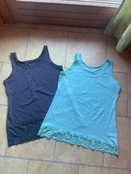 2er Set Long Shirt Top Damen L Türkis  + Grau Spitze
