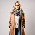 Designer Kaschmir Schal beige schwarz Winter Damen Wollschal 185x65 Decke Wolle