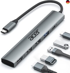 acer USB C Hub 5 in 1, Tragbarer 4K HDMI Adapter PD 100W, 3X USB A Datenport,