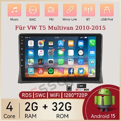 DAB+ Autoradio 2+32G Android 15 Carplay GPS BT KAM Für VW T5 Multivan 2010-15 FM