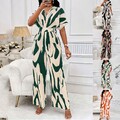 Damen Drucken Overall Jumpsuit Sommer Elegant Weites Bein Langhose Hosenanzug DE