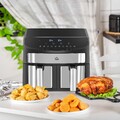 HOMCOM Heißluftfritteuse 8L Airfryer mit Doppelkammer, 10 Programmen, 2400 W