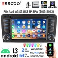 2+64G Carplay Android 13 Autoradio GPS BT RDS Navi KAM für Audi A3 S3 RS3 8P 8V