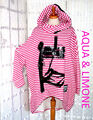 AQUA & LEMONE Sweatshirt Oversize 52 54 56 + weiß pink Streifen + schwarz KAPUZE