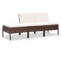 vidaXL 3-tlg. Garten-Lounge-Set mit Auflagen Poly Rattan Braun