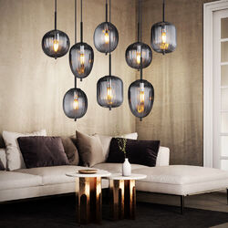 Hängelampe Pendellampe Deckenlampe 8 flammig Esstischlampe Rauchglas Kugellampe