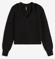 Neu Kurzer Strick-Pullover mit Cut-Outs Gr. 44/46 Schwarz Damenpulli Langarm