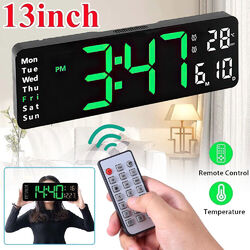 Große LED Digital Wanduhr Seniorenuhr +Datum Temperatur Wohnzimmer Kalender Büro