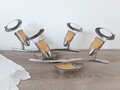 Paar Chrom und Holz Doppelstrahler Deckenlampen