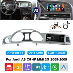 Für Audi A6 C6 4F MMI 2G 2005-2009 Carplay 4G Autoradio 6+128GB NAVI Android 14