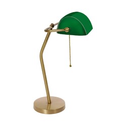 Bankerlampe Tischlampe E27 47 cm in Bronze Grün Glas Messing massiv Zugschalter