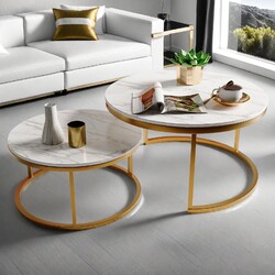 2er Set Couchtischset Wohnzimmertisch Beistelltisch Sofatisch Rund Satztisch