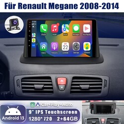 Android 13 Autoradio 2+64GB KAM+ CarPlay Navi RDS Für Renault Megane 3 2008-2014