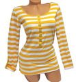 Langarmshirt Damen Longshirt Ringel Streifen Shirt Gelb Weiß gestreift  34 36