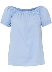 Carmenbluse mit kurzen Ärmeln Gr 42 Perlblau Damen-Bluse Top Shirt Oberteil Neu*