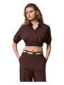 Twin Set Damen Bluse mit kurzen Ärmeln Braun Größe 40