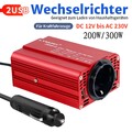 Auto 200W 300W Spannungswandler 12V auf 230V Wechselrichter Inverter 2USB Rot