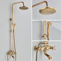 Duschsystem Messing Antik Regendusche 8" Duscharmatur Vintage Design Duschset