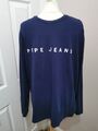 Pepe Jeans Logo T-Shirt langarm marineblau Größe XXL NEU