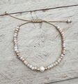 filigranes Armband Makramee Armband kleine Glasperlen Perlmutt beige weiss gold