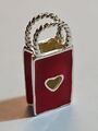 Sterlingsilber 3D rote Emaille Einkaufstasche ""LOVE TO SHOP"" LOL! Charm Vintage