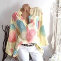 Hemdbluse Baumwolle Gelb/Bunt Krempelärmel  Gr. 36 38 40 42 Onesizes H3A