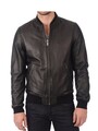 Herren Echtleder Bomberjacke weiches Lammleder Napa Leder schwarz Collegejacke