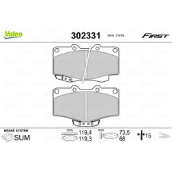 1x ORIGINAL® Valeo 302331 Bremsbelagsatz, Scheibenbremse Vorne, inkl.
