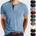 Herren Kurzarm Hemd Knopf Kragen Bluse Henley T-Shirt Freizeit Hemdbluse Tops DE