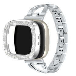 Für Fitbit Versa 4 3 2 1/Sense 1 2 Bling Metall Uhrenarmband Diamant Schutzhülle