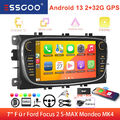 DAB+ 7" Autoradio Android 13 GPS Navi KAM Für 2DIN Ford Focus MK2 Mondeo S C-max