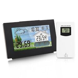 Farbdisplay Wetterstation Funk Mit Innen Außensensor Thermometer Wettervorhersag