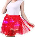 Rot Tüllrock Damen, Sterne Pailletten Tanzkleid, Dehnbaren Minirock Mit LED Lich