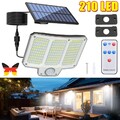 210 LED Solarleuchte mit Bewegungsmelder Außen Fluter Strahler Garten Solarlampe