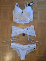 Hochzeit Wedding Exklusives Hunkemöller Noir Set Amelia Spitze 3 Teile 85E XXL