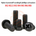 LinsenkopfSchrauben Kreuzschlitz Schwarz Nylon Kunststoff M2 M2.5 M3 M4 M5 M6 M8