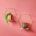 2er Set Golddraht Sechseckige Wandregale Schwebend Metall Vitrine Wohndeko