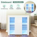Highboard mit LED Beleuchtung Sideboard Wohnzimmer Kommode Weiß Hochglanz 90cm