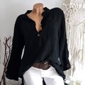 schwarze Hemdbluse Baumwolle Damen Bluse Gr. 36 38 40 42 Onesizes H1