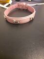  Hunde Leder Halsband mit Schnalle verstellbar Knochenapplikationen Rosa Gr.S