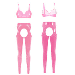 Damen Anzug 2-teilig Outfits Glänzend Set Wet Look Strumpfhosen Nachtwäsche Gut