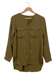 ONLY Damen Hemdbluse Gr. 38 M Oliv Casual Langarm Bluse