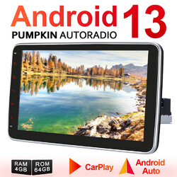 Pumpkin 1 DIN 10.1" Android 13 Autoradio GPS Navi Carplay Bluetooth DAB 4GB 64GB